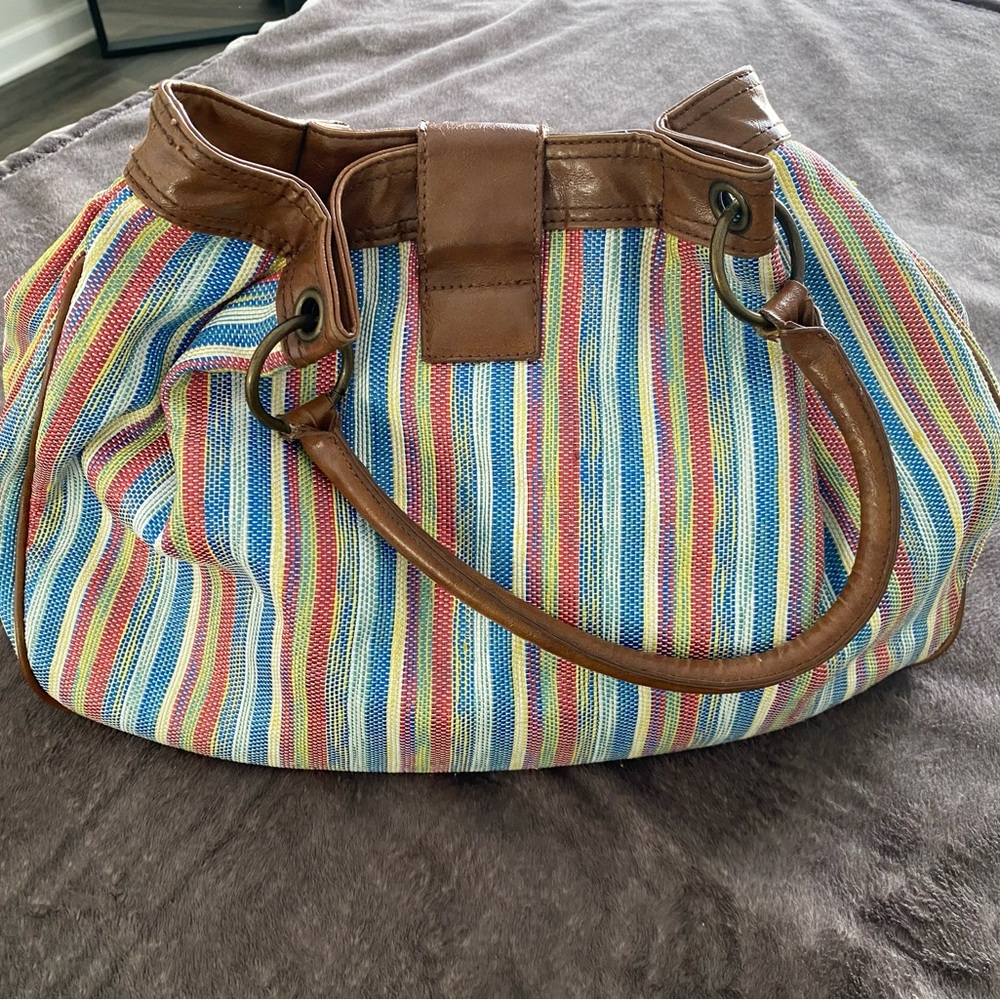 Aldo Colorful Striped Shoulder Bag with Brown Accents - Picture 2 of 12